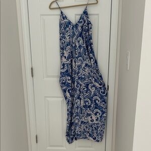 Tyche Asymmetrical Dress in Blue and White